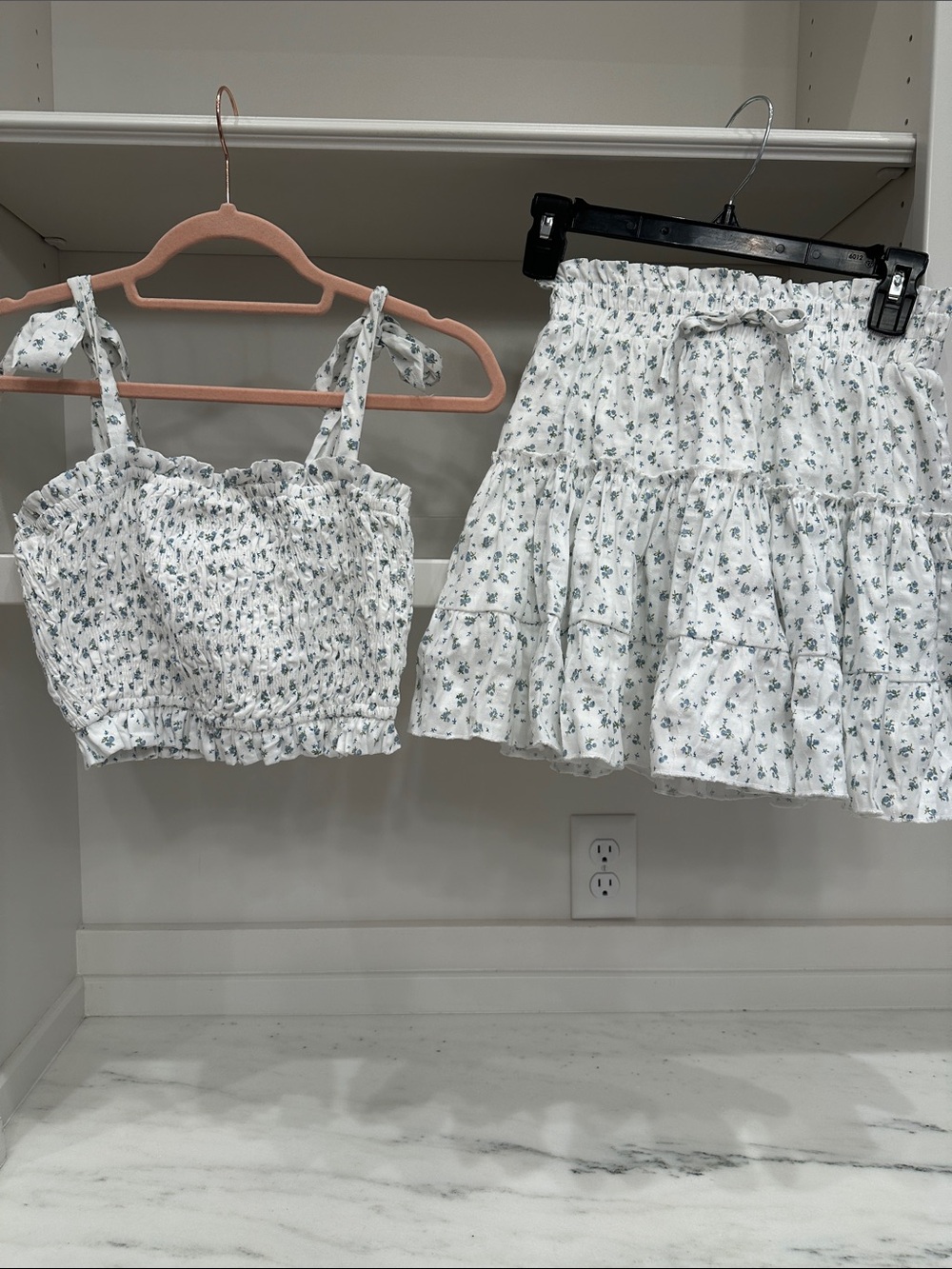 Pink Lily small White Floral Smocked Mini Skort set. Like new